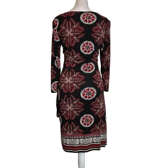 Sophie Max Dress Womens Size XS Black Red Stretch Sheath Wrap Floral Boho Fitted - Picture 3 of 11